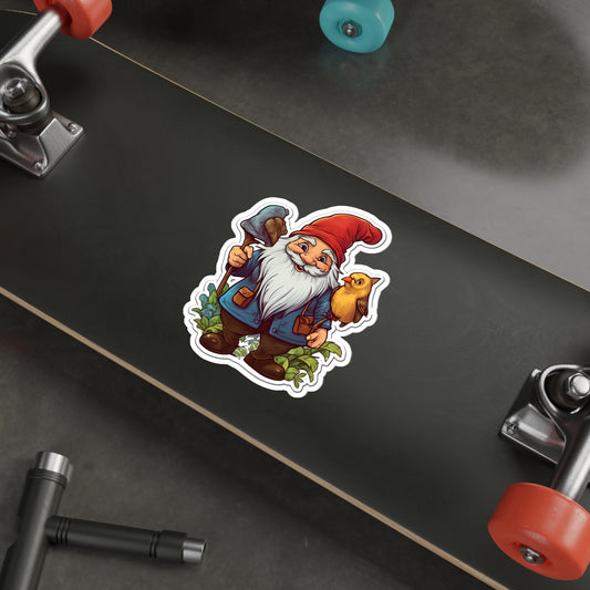 Adorable Gnome with Bird Die-Cut Sticker