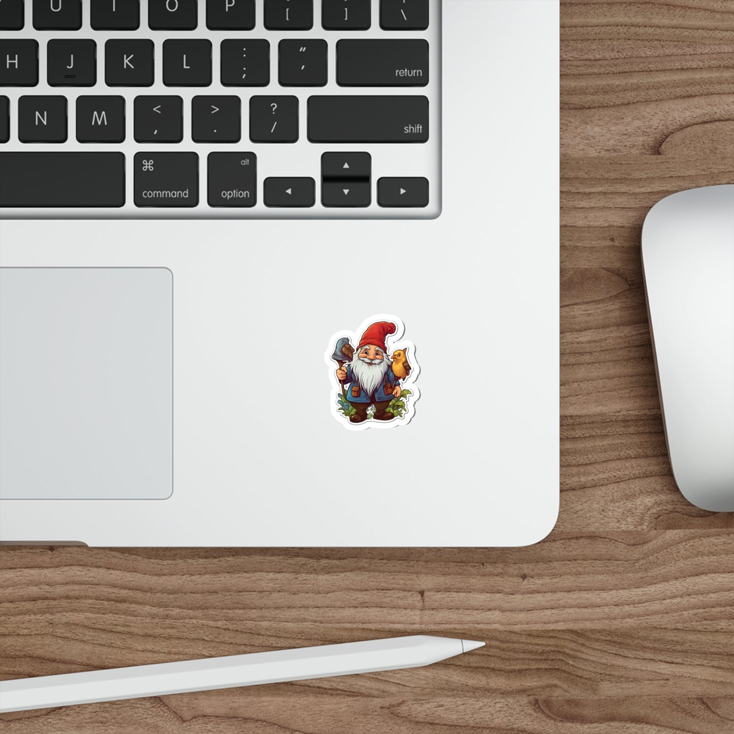 Adorable Gnome with Bird Die-Cut Sticker