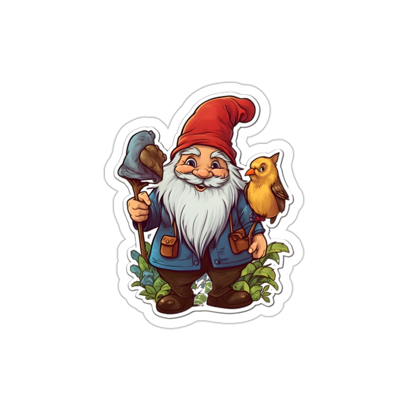 Adorable Gnome with Bird Die-Cut Sticker