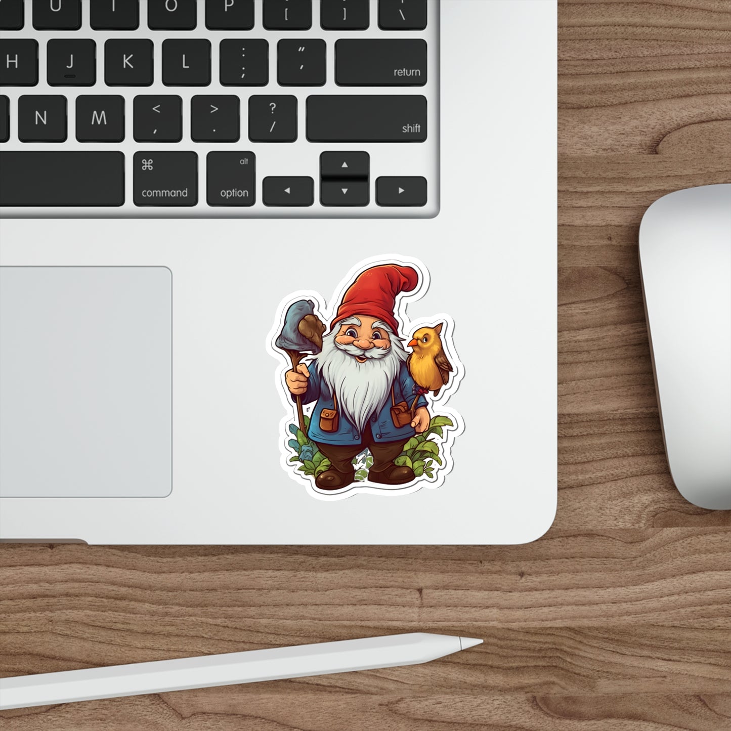 Adorable Gnome with Bird Die-Cut Sticker