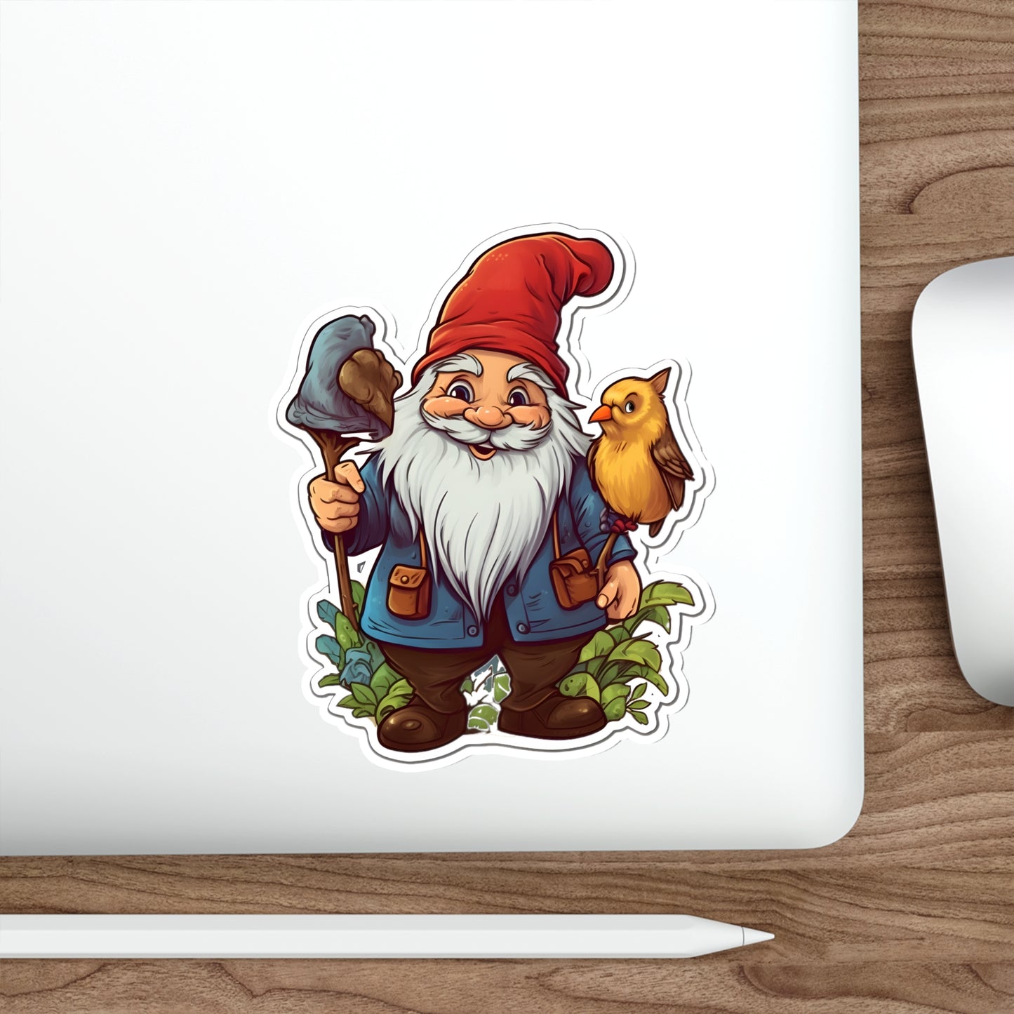 Adorable Gnome with Bird Die-Cut Sticker